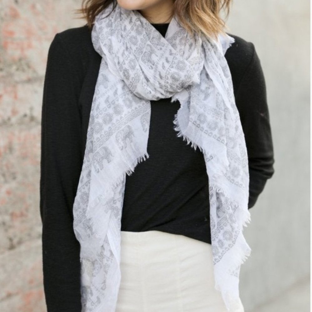 Gray & White Lightweight Elephant Boho Scarf